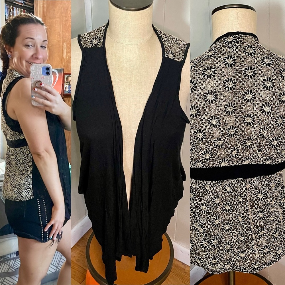 Daytrip black floral crochet back cardigan